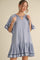 Light Blue Solid Short Sleeve Pocketed Dress