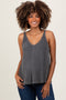 Charcoal Ribbed V-Neck Flowy Maternity Tank