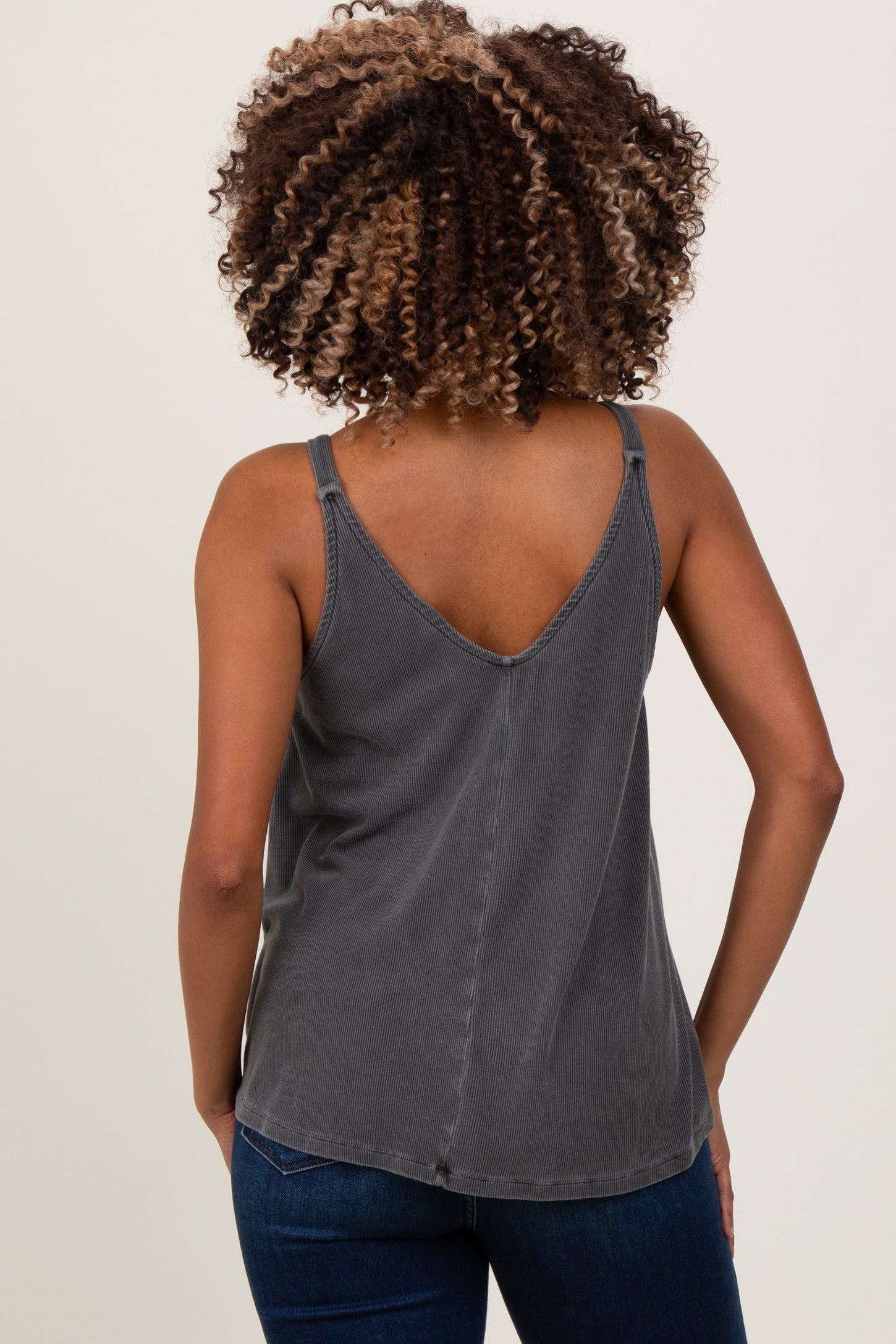 Charcoal Ribbed V-Neck Flowy Maternity Tank