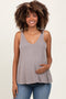 Grey Ribbed V-Neck Flowy Maternity Tank