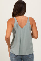 Light Olive Ribbed V-Neck Flowy Maternity Tank