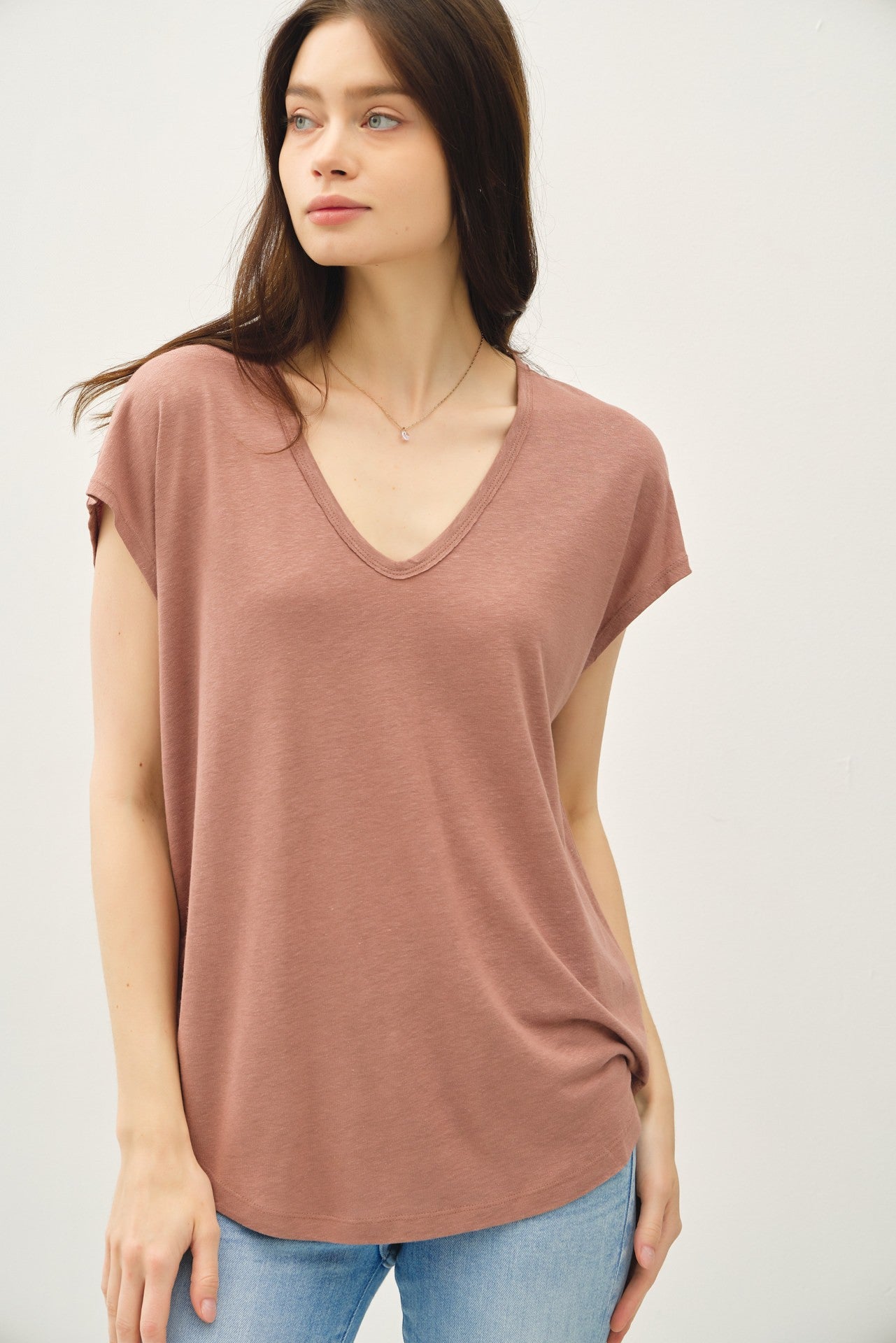 Brown V-Neck Top