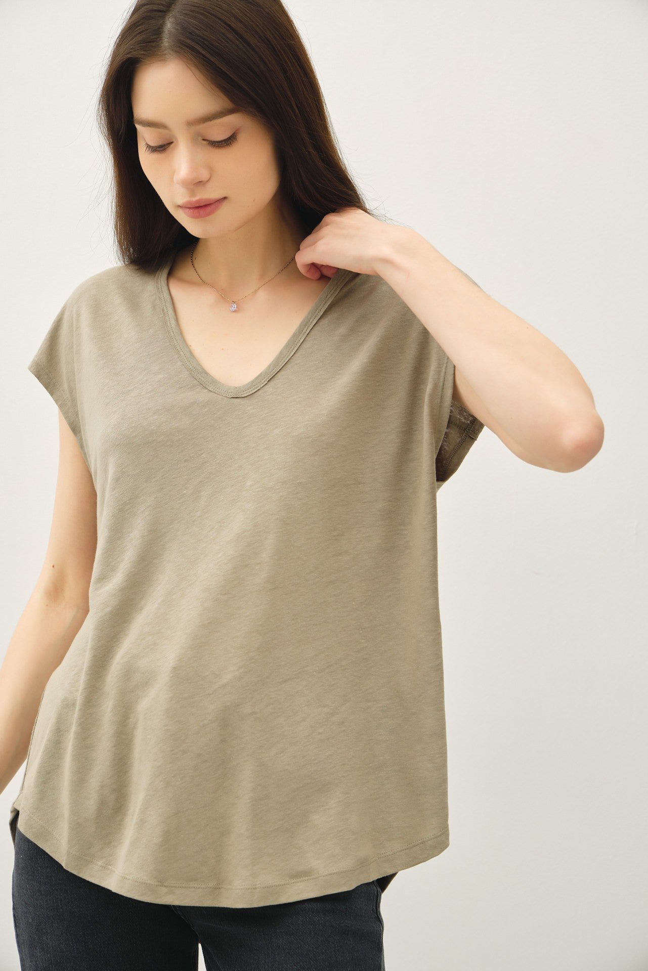 Olive V-Neck Top