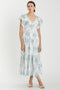Light Blue Floral Flutter Sleeve Tiered Maxi Dress