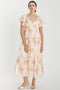 Peach Floral Flutter Sleeve Tiered Maxi Dress