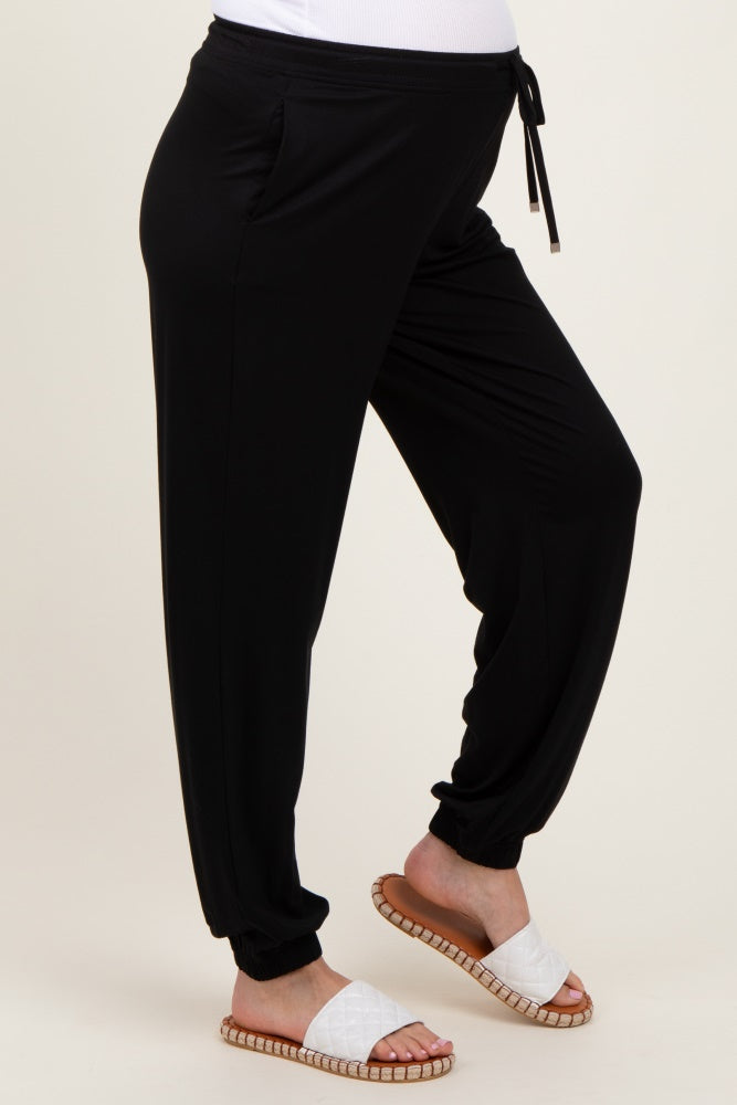 Black Drawstring Maternity Jogger Pants