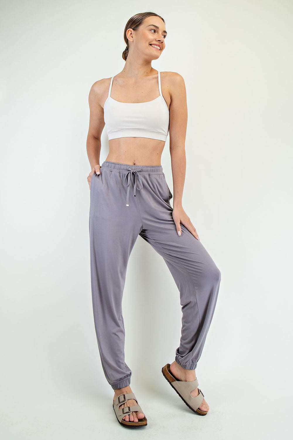 Grey Drawstring Maternity Jogger Pants