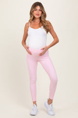 Pink Ribbed Maternity Leggings