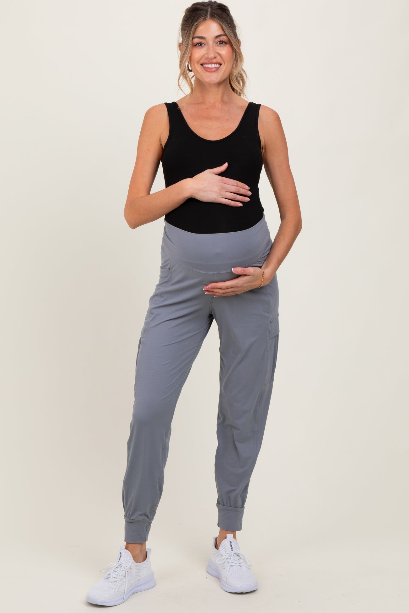 Grey Cargo Pocket Maternity Jogger Pants