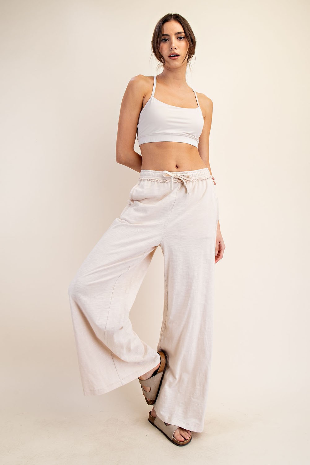 Cream Drawstring Wide Leg Maternity Lounge Pant