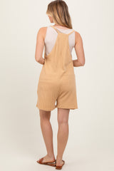 Gold Solid Ribbed V-Neck Sleeveless Front Pocket Romper