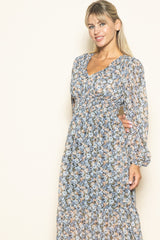Blue Floral Smocked Waist Maxi Dress