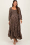 Brown Floral Smocked Handkerchief Hem Maternity Maxi Dress