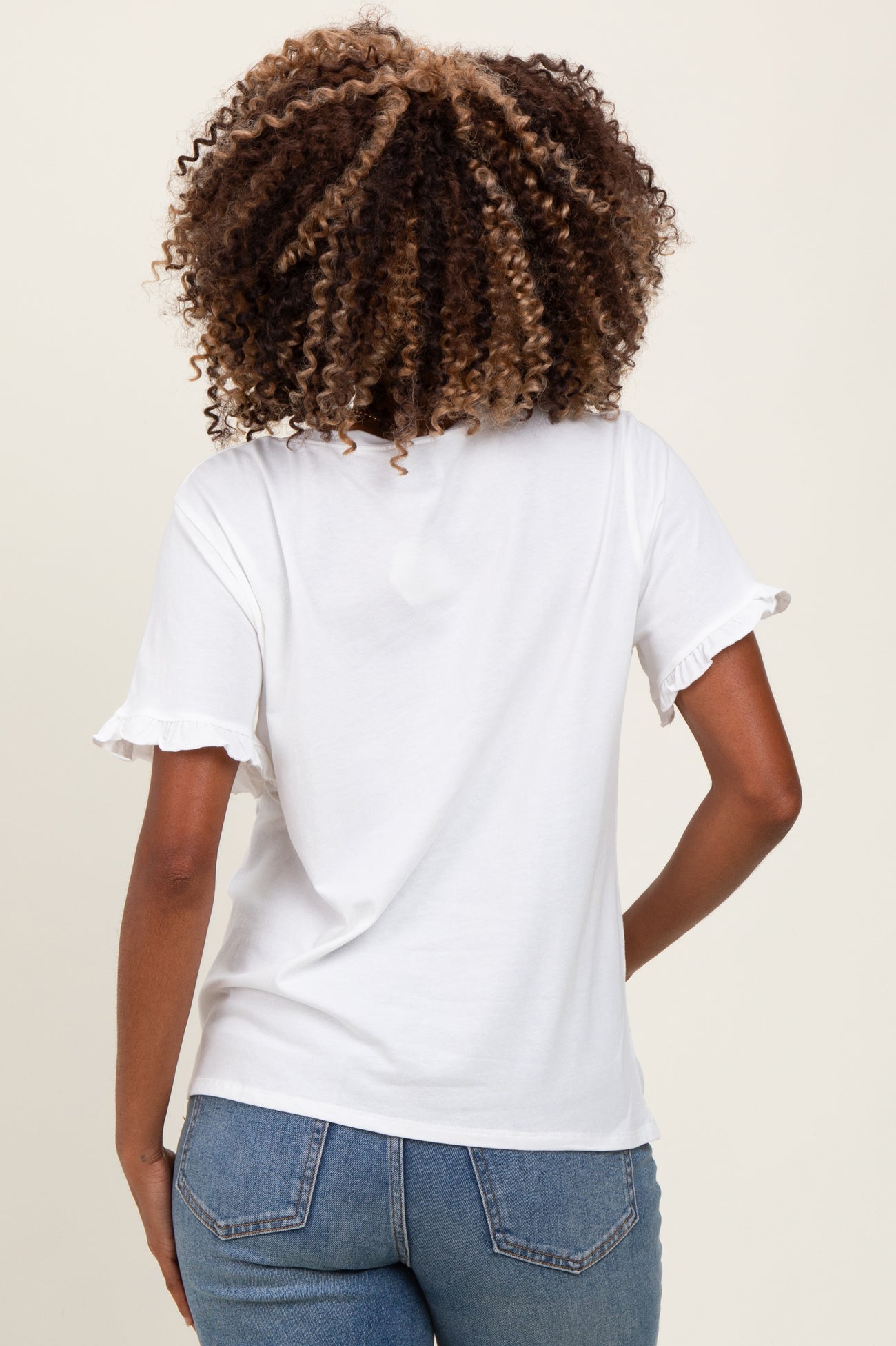 White Ruffle Trim Short Sleeve Maternity T-Shirt