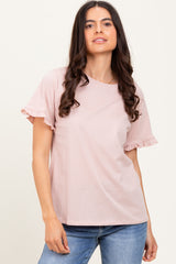 Pink Ruffle Trim Short Sleeve T-Shirt