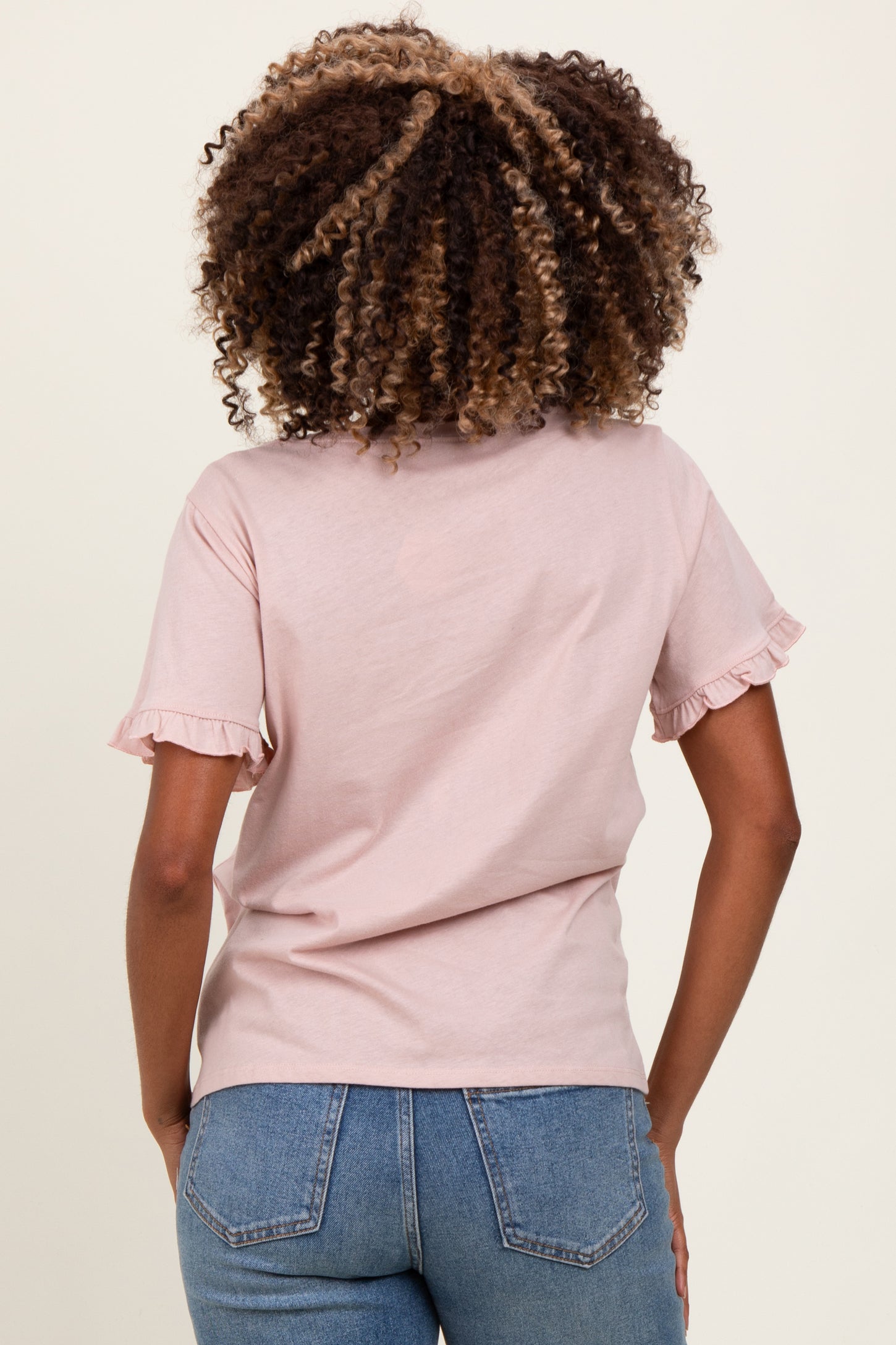 Pink Ruffle Trim Short Sleeve Maternity T-Shirt
