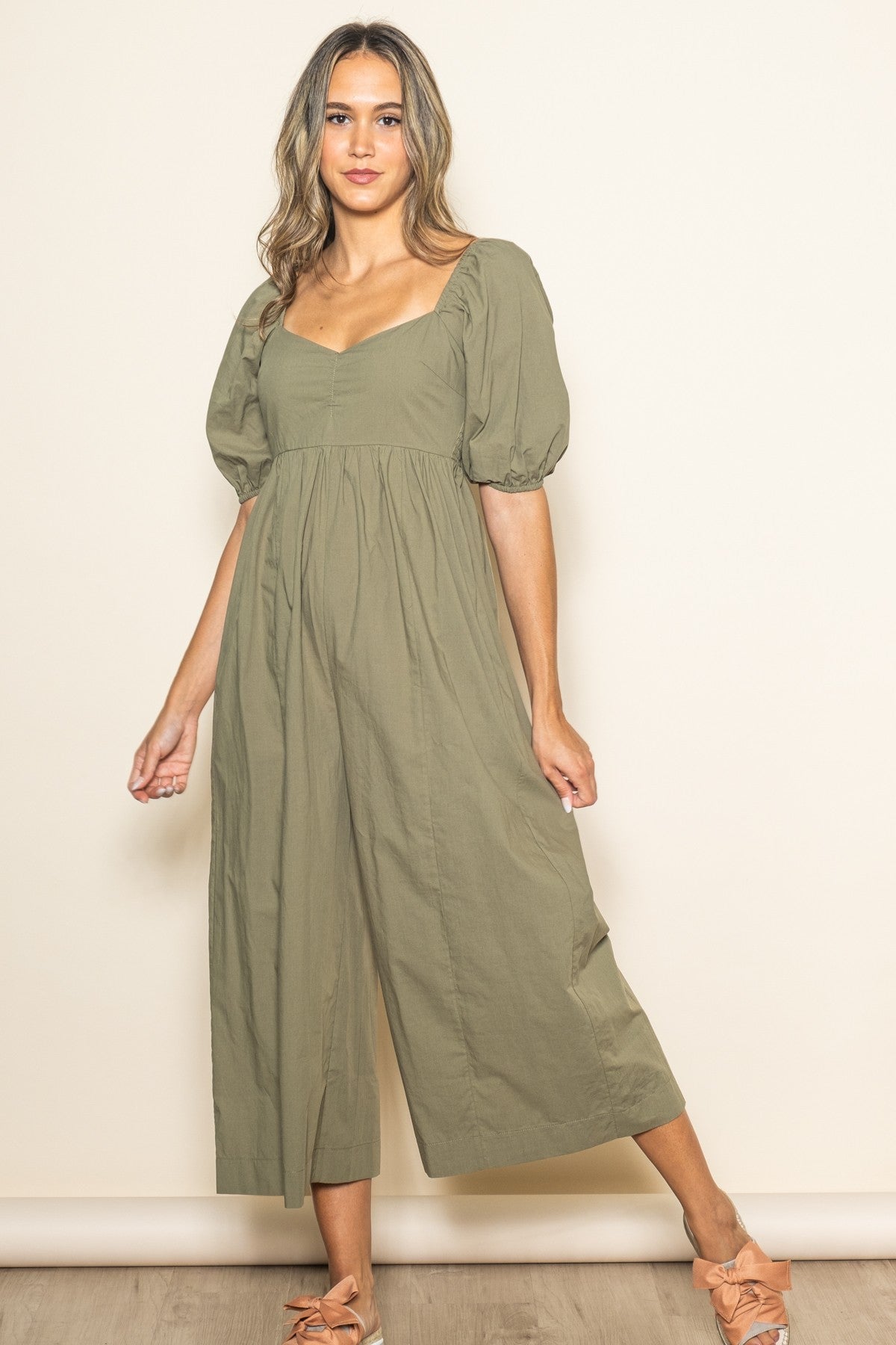 Olive Sweetheart Cropped Wide Leg Jumpsuit