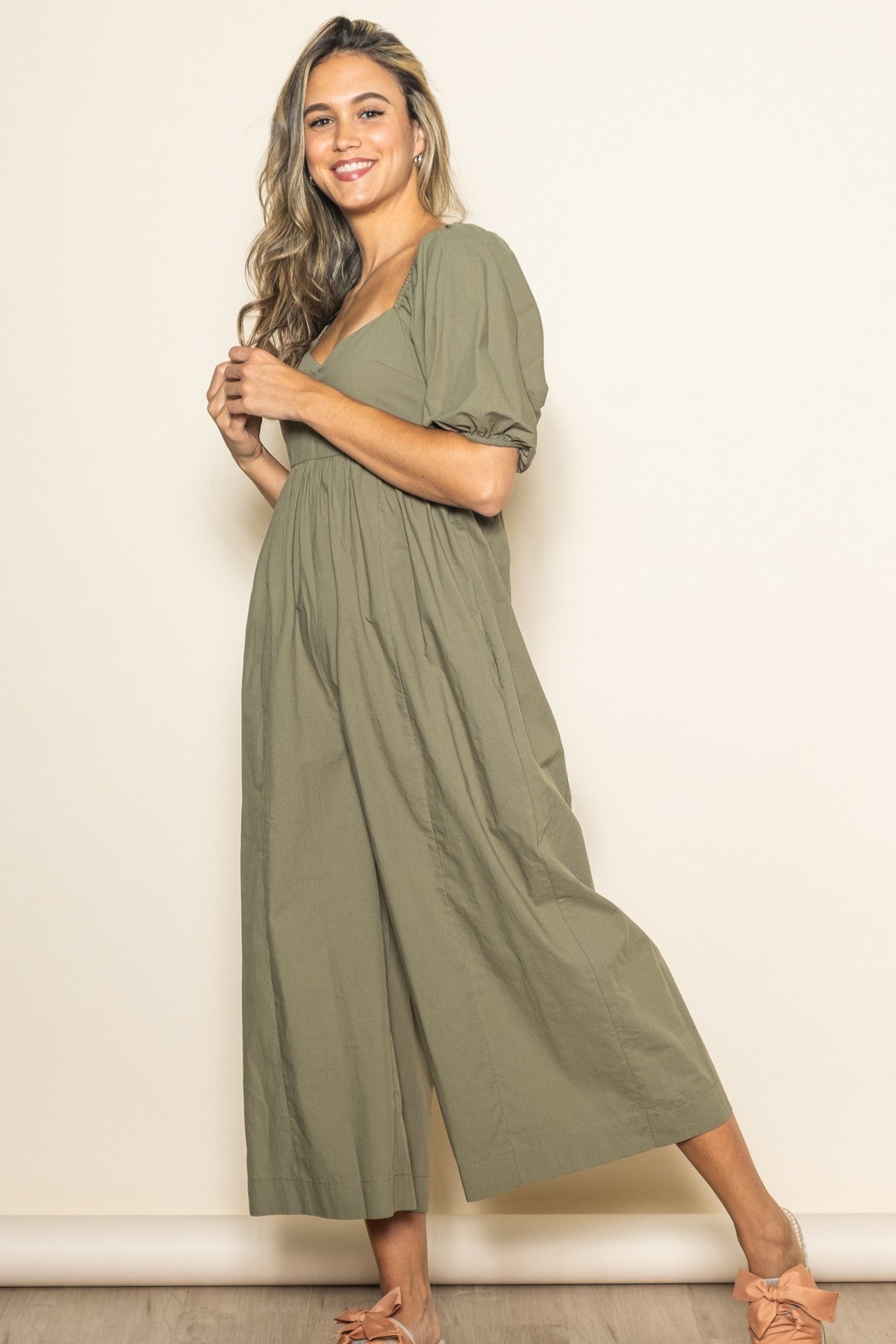 Olive Sweetheart Cropped Wide Leg Jumpsuit