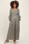 Olive Floral Long Sleeve Wide Leg Maternity Jumpsuit