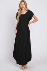 Black Round Hem Side Slit Maternity Maxi Dress