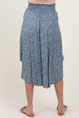 Blue Floral Smocked Waist Maternity Midi Skirt