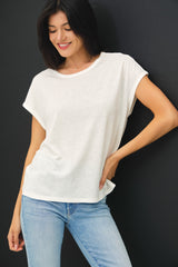 White Linen Blend Maternity Short Sleeve Tee