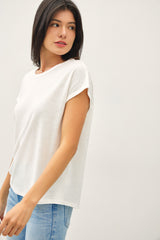 White Linen Blend Short Sleeve Tee