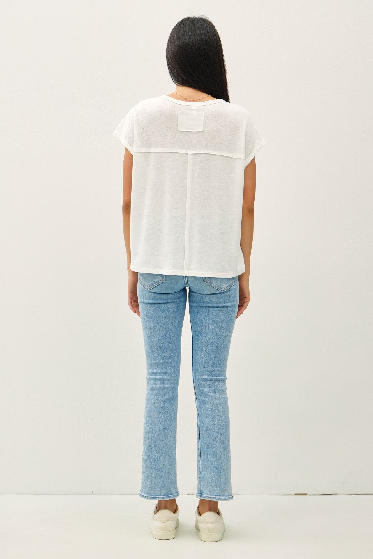 White Linen Blend Short Sleeve Tee