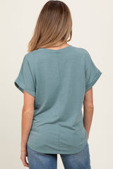 Light Olive Rolled Cuff Short Sleeve Maternity Top