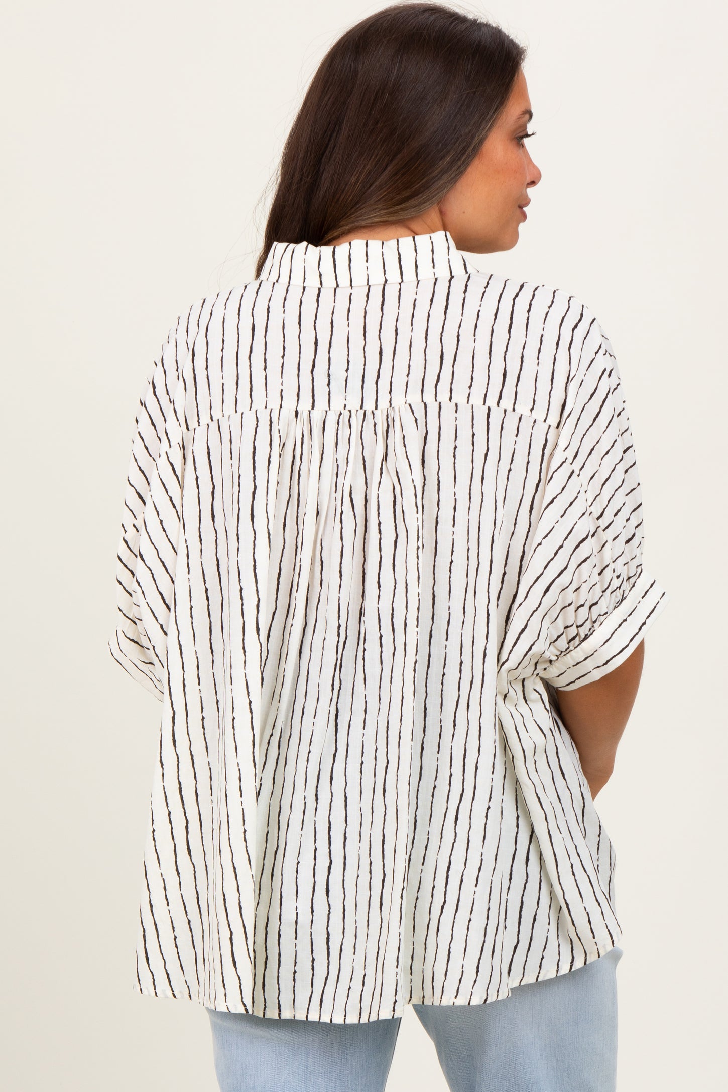 Ivory Striped Drop Shoulder Button Down Maternity Blouse