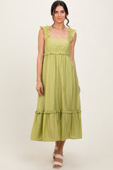 Lime Ruffle Strap Square Neck Maternity Midi Dress