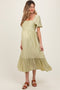 Mint Pleated Bodice Puff Sleeve Maternity Midi Dress