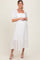 White Pleated Bodice Puff Sleeve Maternity Midi Dress