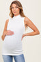 Ivory Striped Ribbed Mock Neck Sleeveless Maternity Top