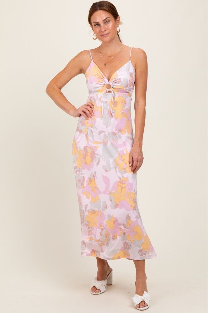 Light Pink Floral Keyhole Detail Maternity Maxi Dress