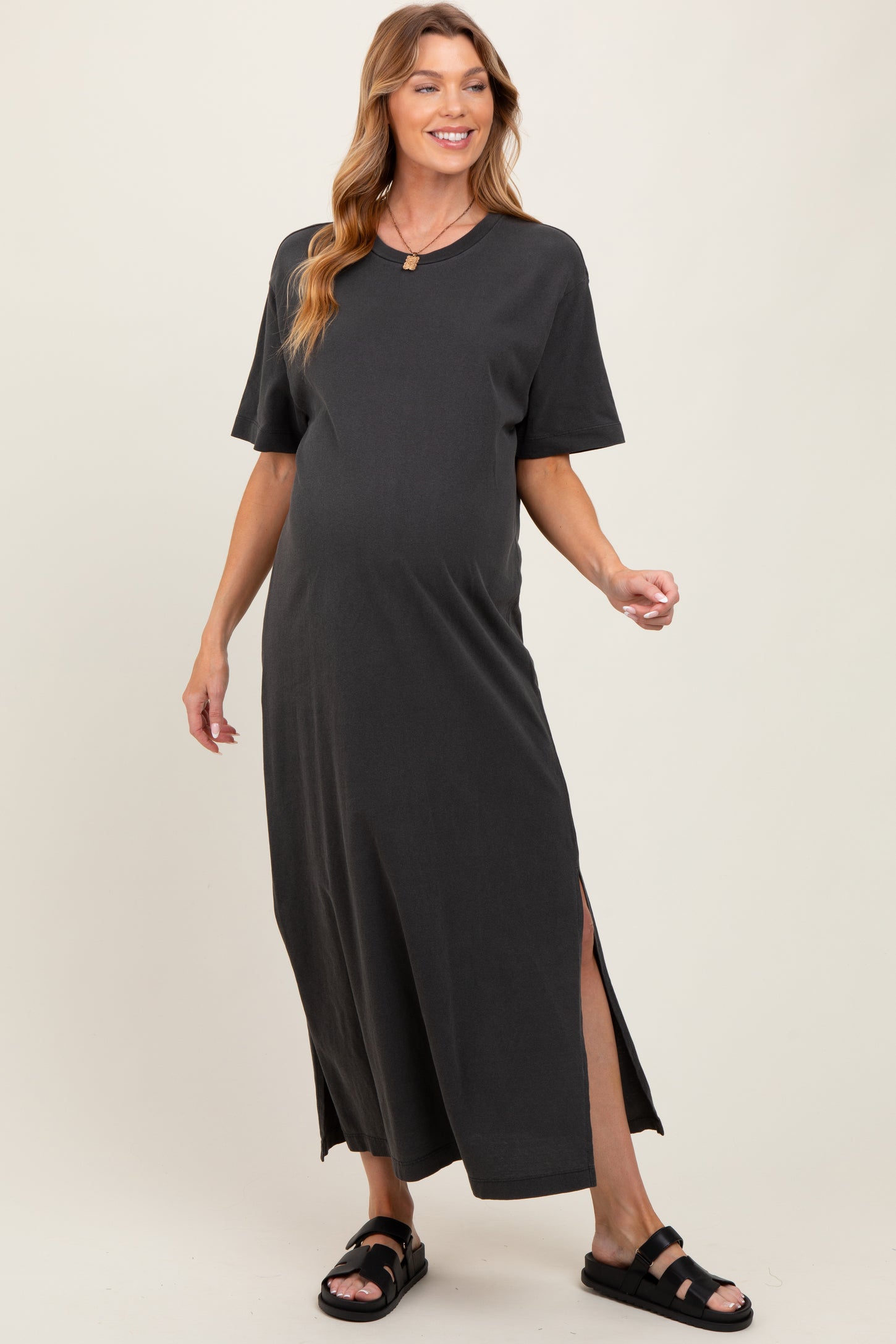 Black Short Sleeve Knit T-Shirt Maternity Maxi Dress