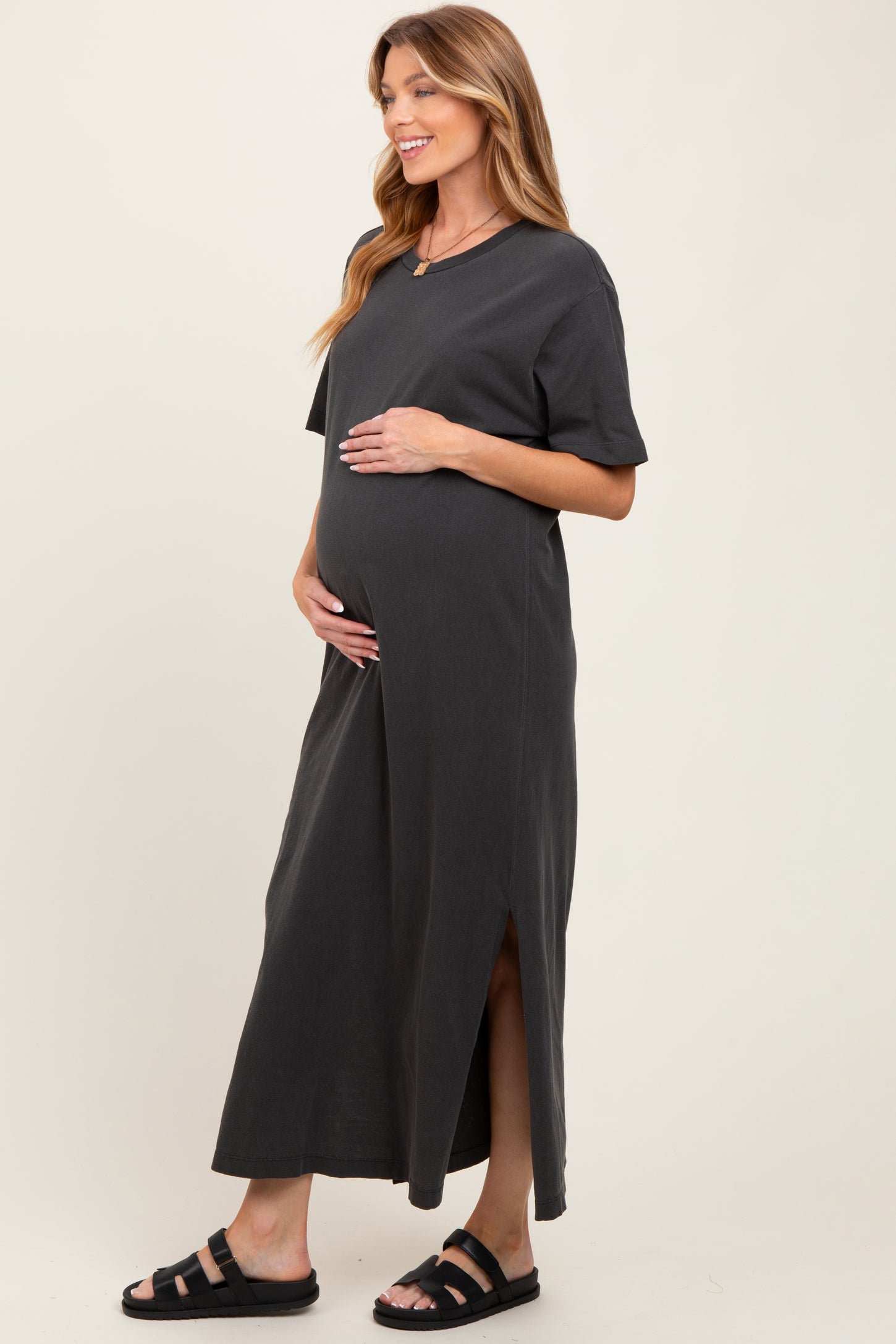 Black Short Sleeve Knit T-Shirt Maternity Maxi Dress