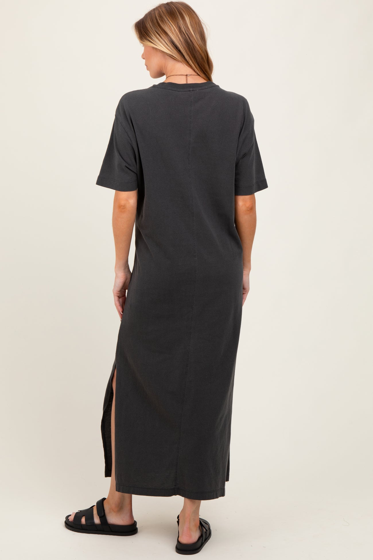 Black Short Sleeve Knit T-Shirt Maternity Maxi Dress