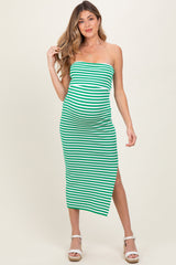 Green/White Striped Strapless Fitted Maternity Maxi Dress