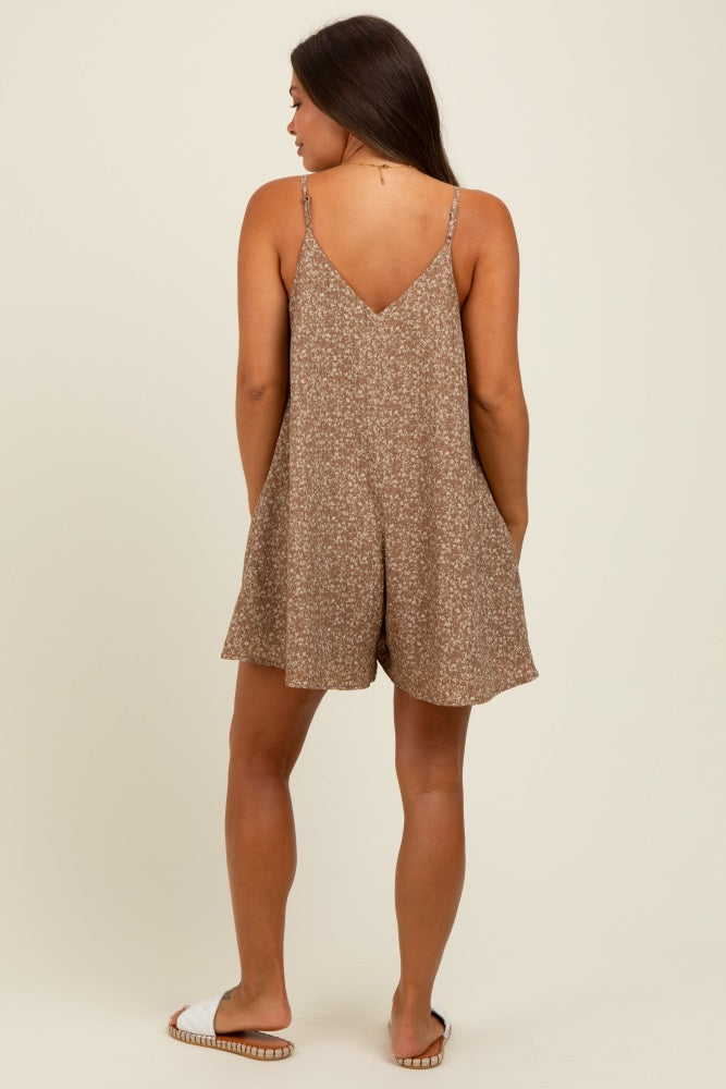 Brown Flowy Jacquard Ditsy Maternity Romper