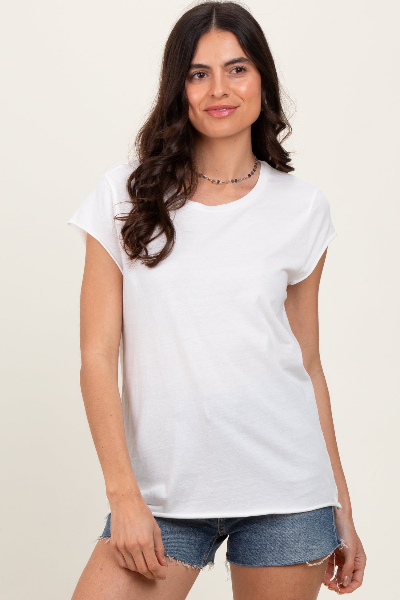 Ivory Soft Cap Sleeve Maternity T-Shirt Top