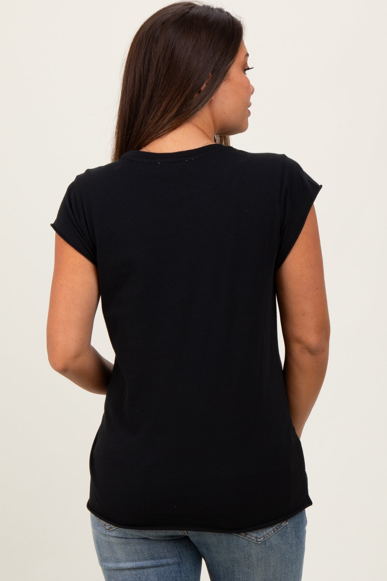 Black Soft Cap Sleeve Maternity T-Shirt Top