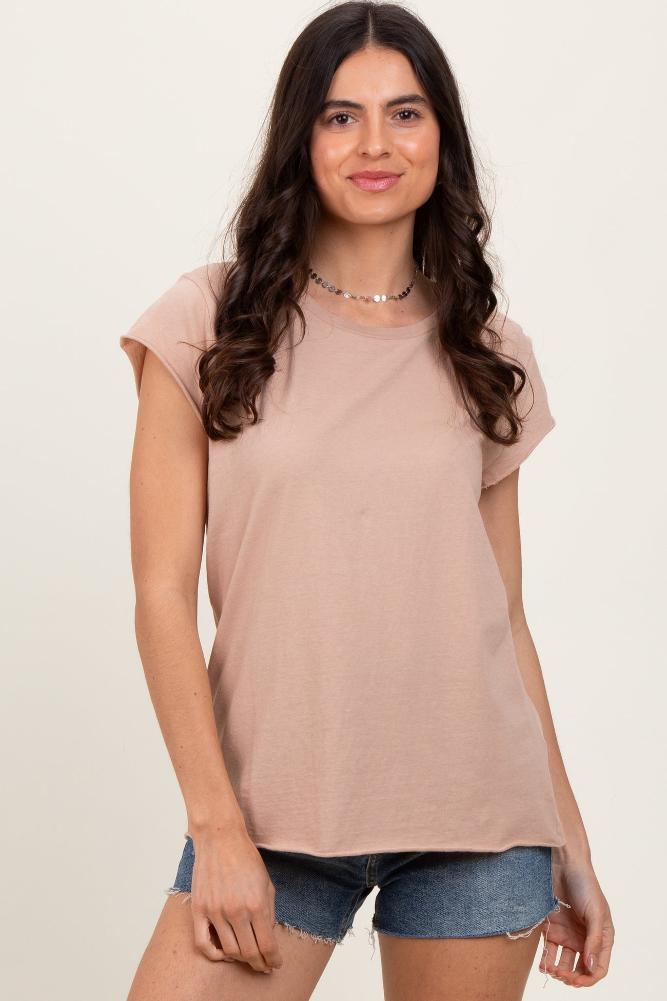 Taupe Soft Cap Sleeve Maternity T-Shirt Top