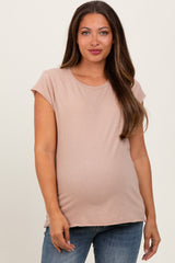 Taupe Soft Cap Sleeve Maternity T-Shirt Top