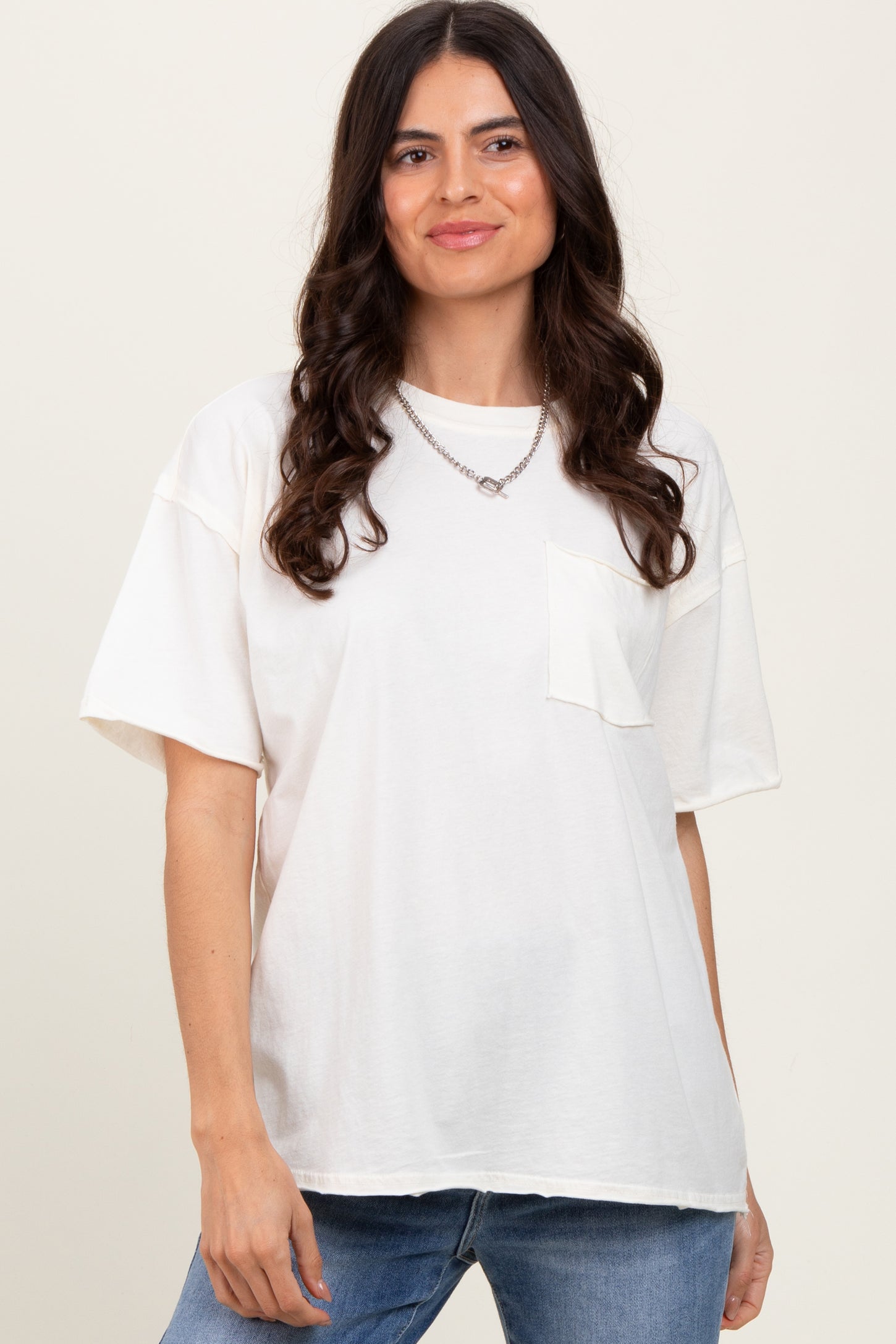 Ivory Short Sleeve Front Pocket Tunic Top