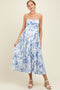 Blue Spaghetti Strap Printed A-Line Maternity Midi Dress