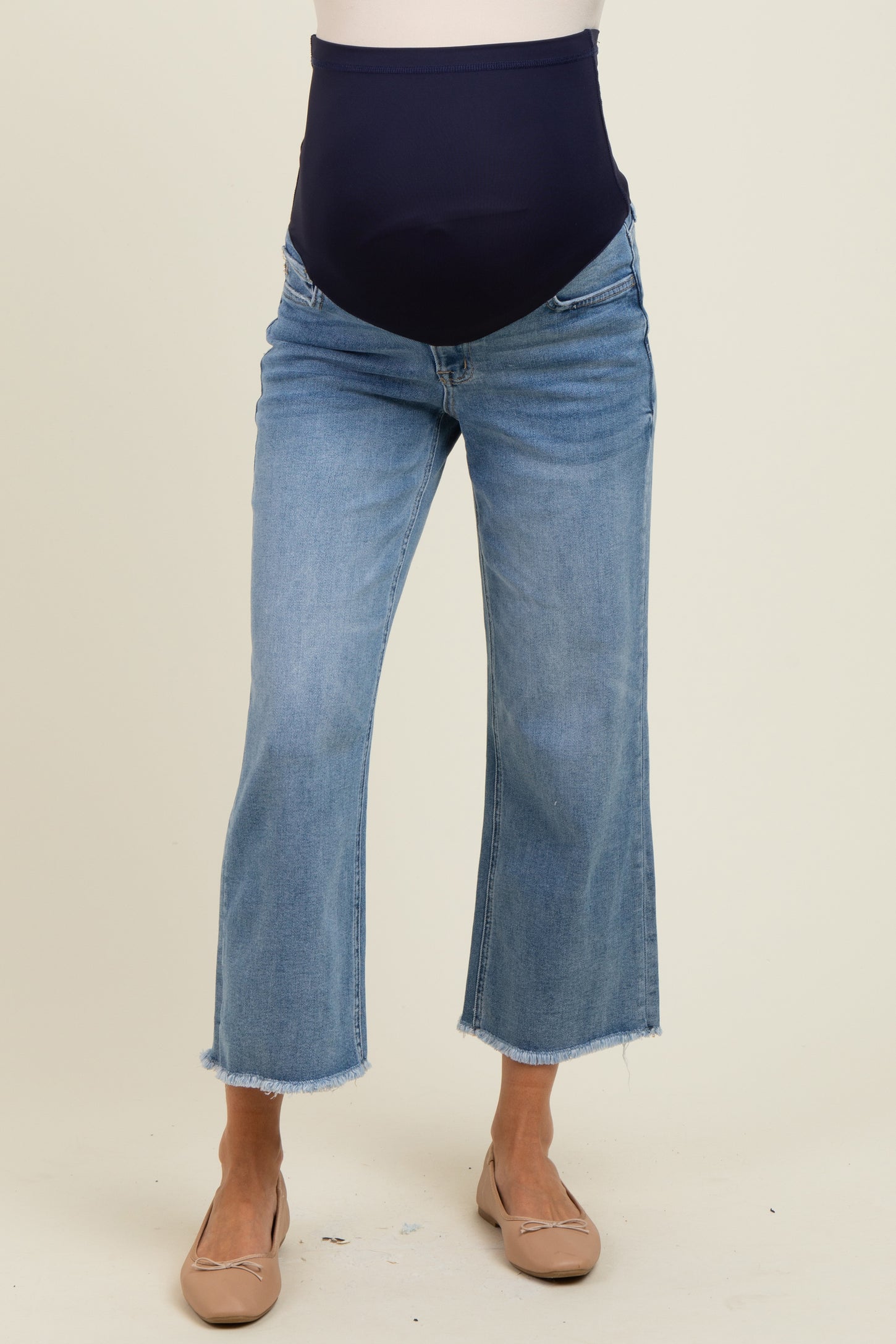 Blue Raw Hem Cropped Slim Wide Leg Maternity Jeans