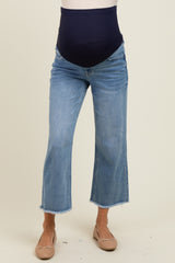 Blue Raw Hem Cropped Slim Wide Leg Maternity Jeans