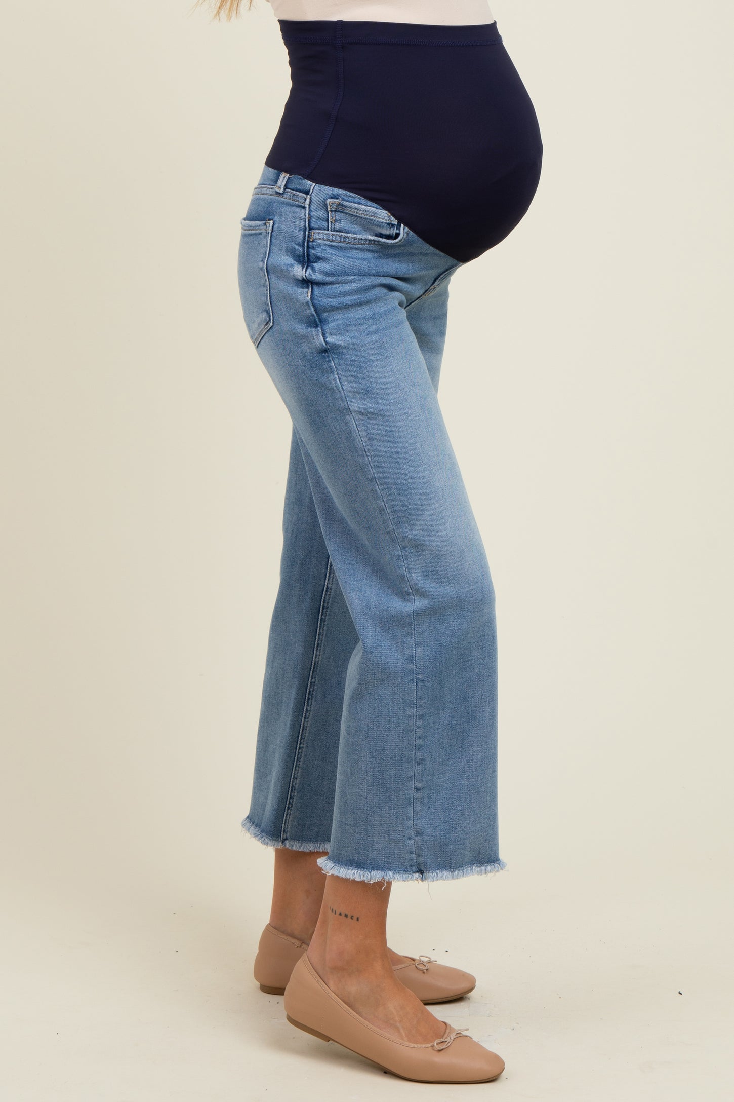Blue Raw Hem Cropped Slim Wide Leg Maternity Jeans
