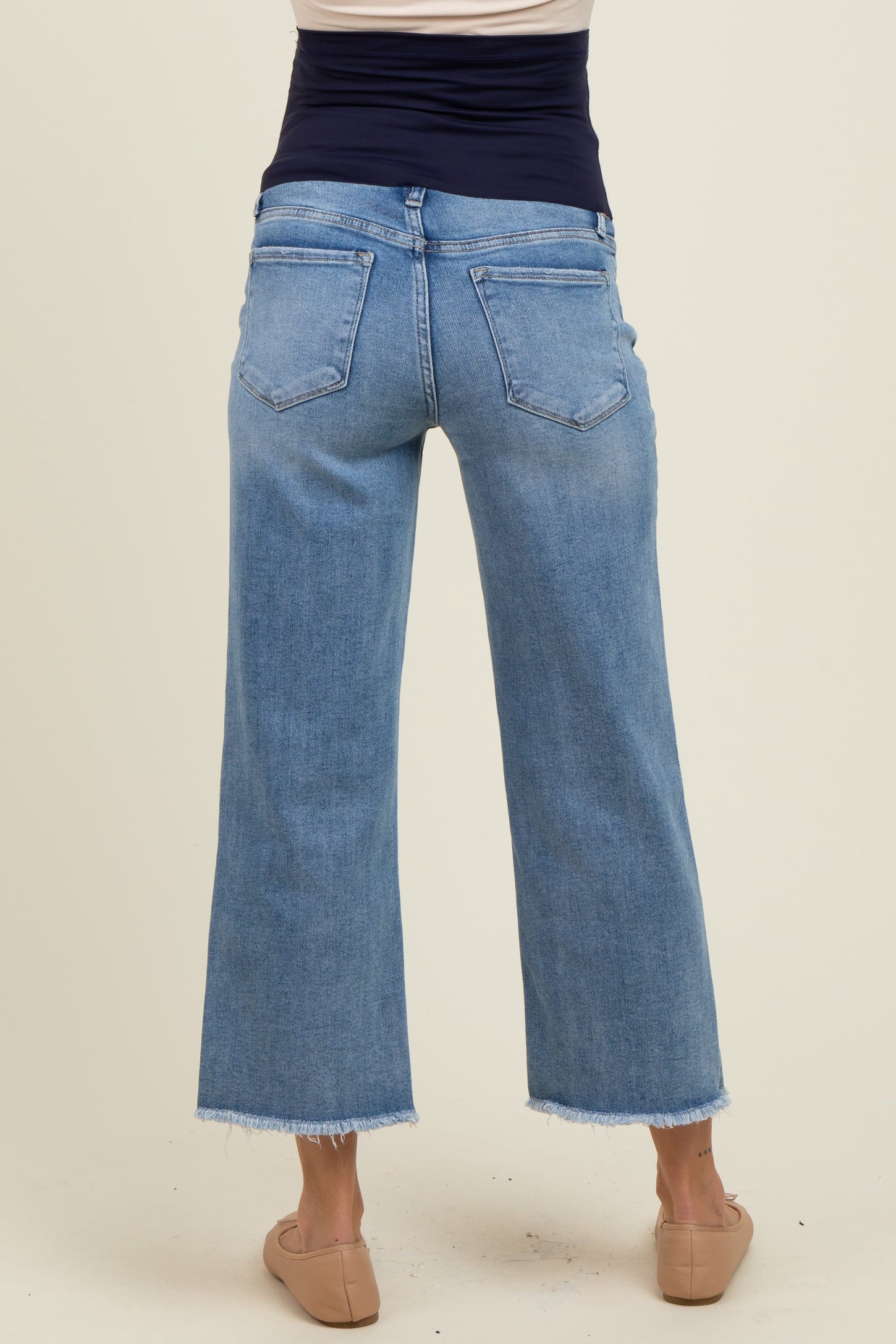 Blue Raw Hem Cropped Slim Wide Leg Maternity Jeans